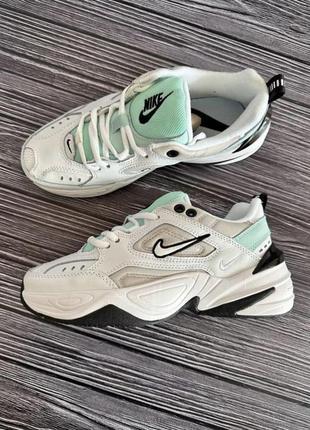 Кожаные женские кроссовки nike m2k tekno белые с бирюзой