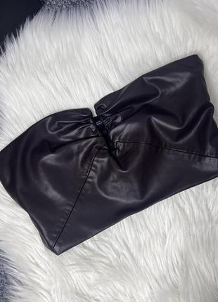 Шоколадный короткий топ из искусственной кожи zara