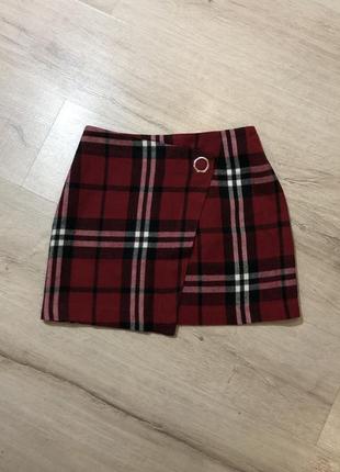 Бордовая мини юбка в клетку асимметричная h&m divided xs