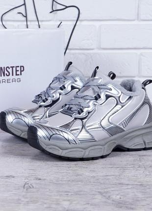 Зимові кросівки iconstep 3xl оригінал жіночі рефлектив на хутрі сірі білі бежеві