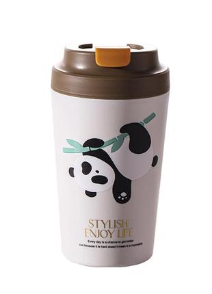 Термокружка panda с керамической колбой 380 мл коричневая