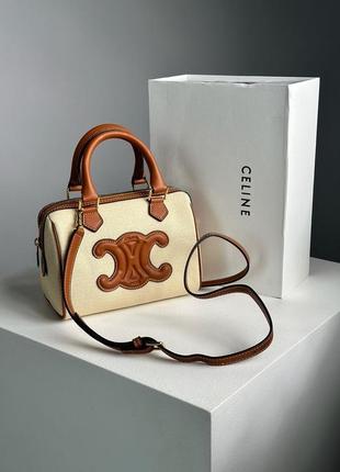 Сумка celine small boston cuir triomphe in textile and calfskin