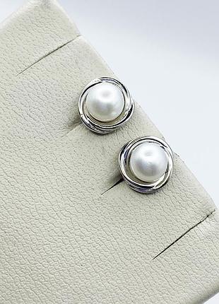 Сережки-пусеты серебряные с жемчугом 1,8 г