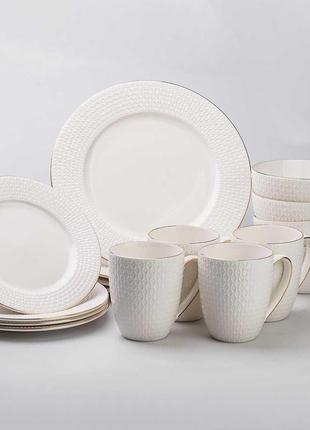 Столовий сервіз 16 предметів керамічний білий з позолотою