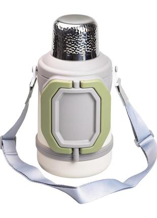 Термос vacuum cup 1.5 литра с ремешком и складной ручкой белый