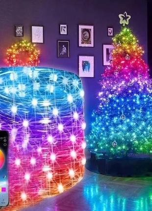 Світлодіодна розумна гірлянда smart роса rgb 100 led з bluetooth для ялинки від usb 10м
