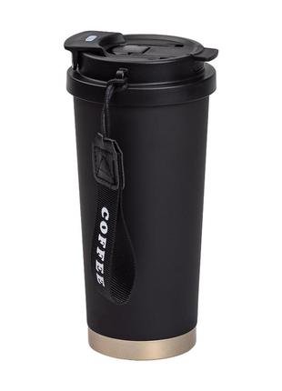 Термокружка coffee из нержавеющей стали с ремешком 500 мл черная