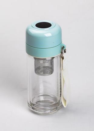 Термос стеклянный hexagram с двойными стенками и заварником 240 мл мятный