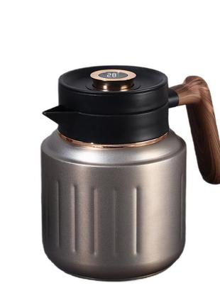 Термос заварник для чая 1 л со стальной колбой термочайник с индикатором температуры серый