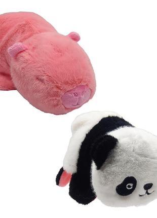Детская мягкая игрушка капибара-панда kpr-pnd(pink) двусторонняя 22 см
