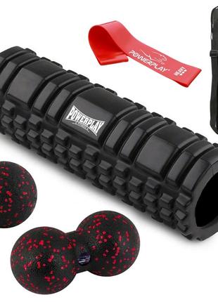 Набір для масажу та йоги powerplay pp_4097 (ролик 30*10 + 2-ва мячі) black + резинка 11 кг.