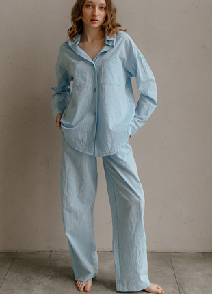 Пижамный комплект с широкими штанами из вареного хлопка2 фото