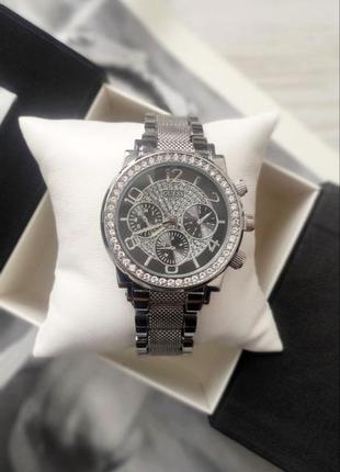 Наручний жіночий наручний годинник guess silver&black страз