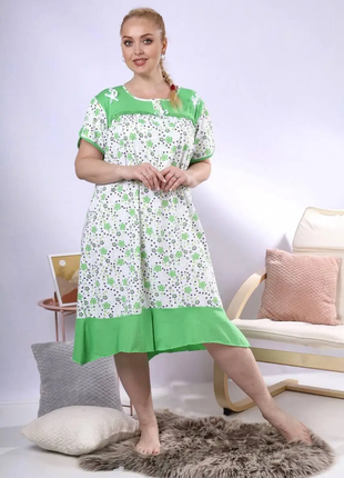 Ночная рубашка женская белая с зеленым код п877