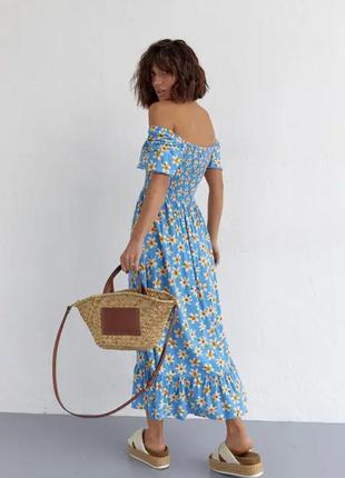 Женское длинное платье с эластичной талией и оборкой, цвет: голубой l3 фото