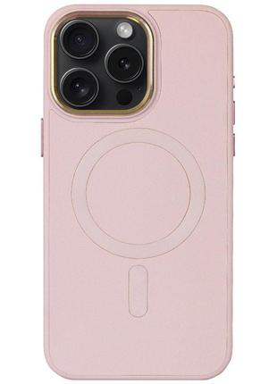 Шкіряний чохол bonbon leather metal style with magsafe для apple iphone 13 pro max (6.7") рожевий/light pink
