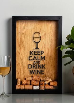 Рамка для винных пробок "keep calm", чорный-коричневый, английский