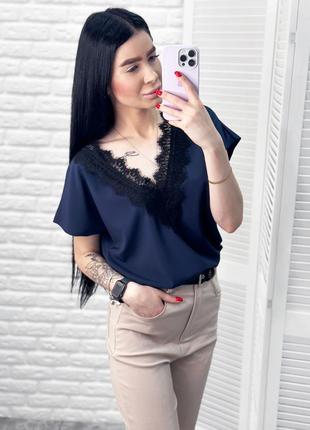 Женская блузка с кружевами с короткими рукавами глубоким v-образным вырезом4 фото