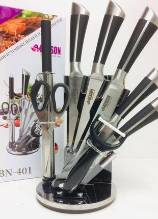 Набор кухонных ножей 8 предметов с подставкой benson bn-401