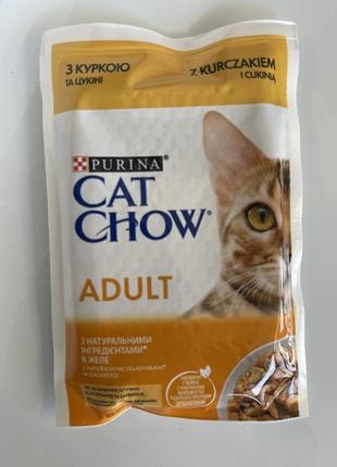 Cat chow (кет чау) adult консерви для дорослих кішок з куркою та цукіні в желе, 85г