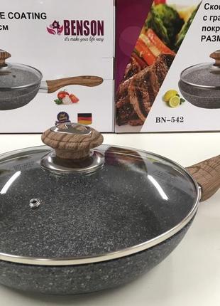 Сковорідка з кришкою 22 см гранітне покритття benson bn-541