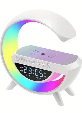 Лампа — нічник smart light sound machine 3401 з бездротовою зарядкою, годинником, будильником і вбудованою