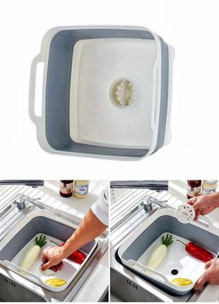 Складана раковина зі зливом folding cup переносна мийка — раковина тазик із ручками та пробкою