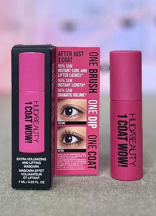 Туш для вій huda beauty 1 coat wow! extra volumising and lifting mascara mini