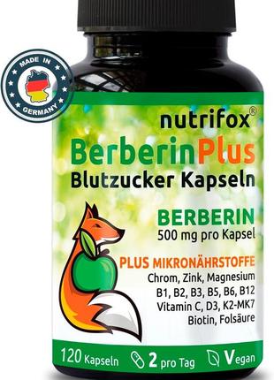 Берберин (цинк, хром, магній, b12, b6, фолієва кислота) 500 мг  nutrifox - 120 капсул
