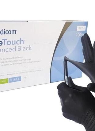 Перчатки нитриловые неопудренные medicom black "l" черные