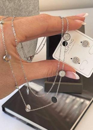 Комплект подвеска и сережки монетки из медицинского золота stainless steel, цвет серебро