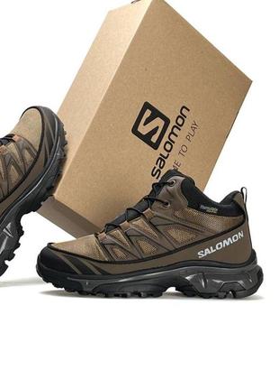 Зимние водонепроницаемые термо кроссовки salomon xt-6 brown fur утепленные на меху