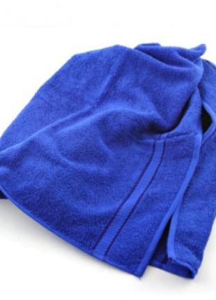 Махровое парео на липучке для бани, luxyart, размер универсальный, синий (lz-034)