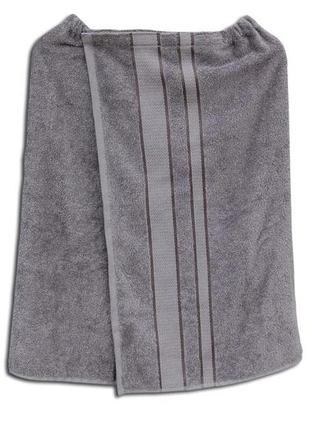 Махровое парео на липучке для бани, luxyart, размер универсальный, серый (lz-035)2 фото