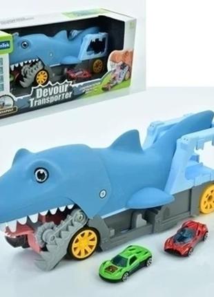 Акула трейлер, захоплива іграшка, трейлер + 2 машинки 34 см