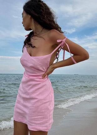 Короткое платье на брителях из льна. розовое, желтое, высокое качество ткани и пошив9 фото