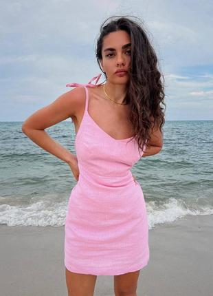 Короткое платье на брителях из льна. розовое, желтое, высокое качество ткани и пошив3 фото