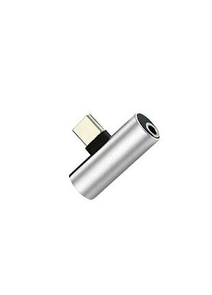 Переходник 2 в 1 usb-c type c в 3.5mm jack aux audio адаптер для зарядки и прослушивания музыки (серебристый)