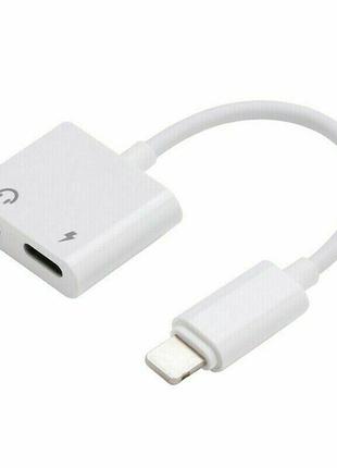Перехідник розгалужувач для iphone 2 в 1 lightning і 3,5 мм audio aux jack адаптер для прослуховування музики