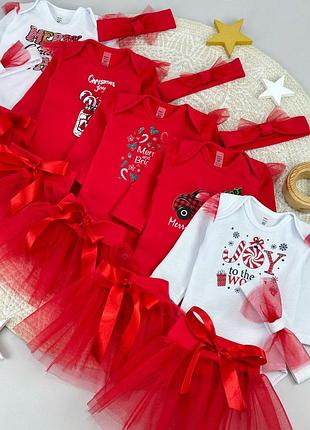 Святковий комплект для дівчинки 3в1 зі спідницею та пов'язкою , новорічний костюм , 62 - 86 см