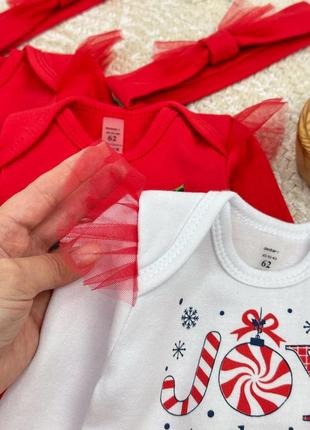 Святковий комплект для дівчинки 3в1 зі спідницею та пов'язкою , новорічний костюм , 62 - 86 см7 фото