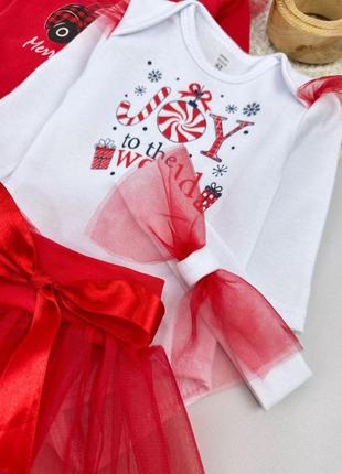 Святковий комплект для дівчинки 3в1 зі спідницею та пов'язкою , новорічний костюм , 62 - 86 см9 фото