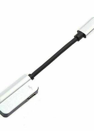 Перехідник сплітер 2 в 1 usb-c type c у 3.5 mm jack aux audio адаптер для заряджання та прослуховування музики silv