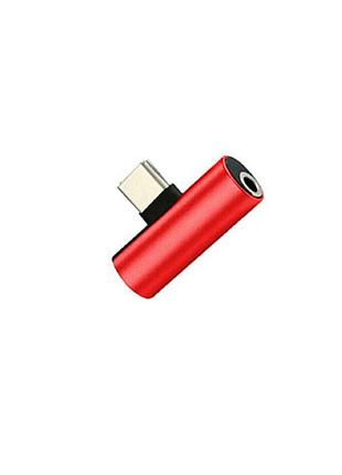 Переходник 2 в 1 usb-c type c в 3.5mm jack aux audio адаптер для зарядки и прослушивания музыки (красный)
