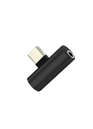 Перехідник 2 в 1 usb-c type c у 3.5 mm jack aux audio адаптер для заряджання та прослуховування музики в чорному кольорі