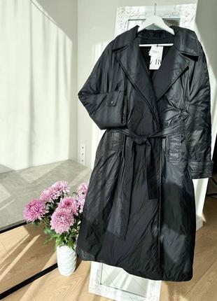 Zara пальто халат тренч чорне з поясом