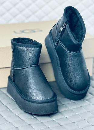 Ugg leather платформа детские кожаные угги на платформе