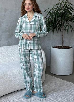 ⭐⭐⭐⭐⭐ фланелевая женская пижама с брюками в клетку байка