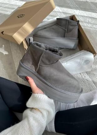 ❄️ugg ultra mini platform grey❄️угги женские серые на платформе, угги женккие серое