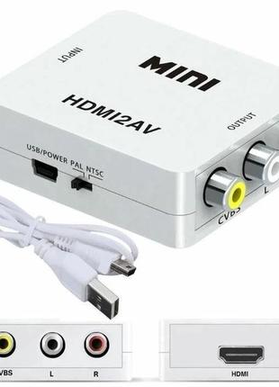Конвертер hdmi to av (rca) \ av 001, переходник, преобразователь подходит для ноутбука и телевидения белого цв
